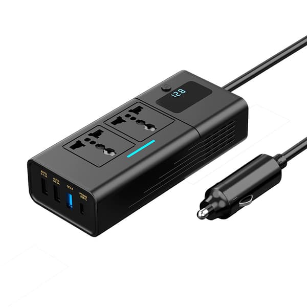 200W Bil DC AC Strømomformer, DC12V til AC220V Strømkonverter Med Display Gray 220V KDP-200W