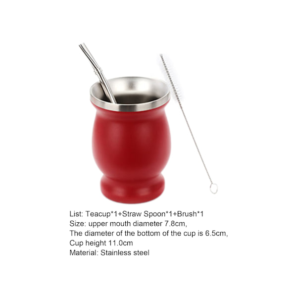 1 set 8 oz/230 ml Dekorativ Mate Cup Lätt att rengöra Bärbar lätt teflaskkopp i rostfritt stål för hem-röd