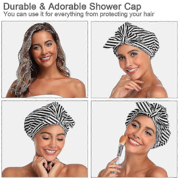 Dusjhette for kvinner, gjenbrukbar dusjhette for langt hår, stor bandana flettet dusjhette, svart