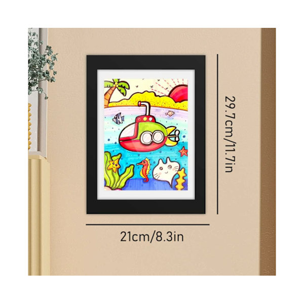 11.8x8.3in 2 STK. kunstrammer til børn, udskiftelige kunstrammer til børns kunstprojekter, kunstdisplayramme med frontåbning - Træ