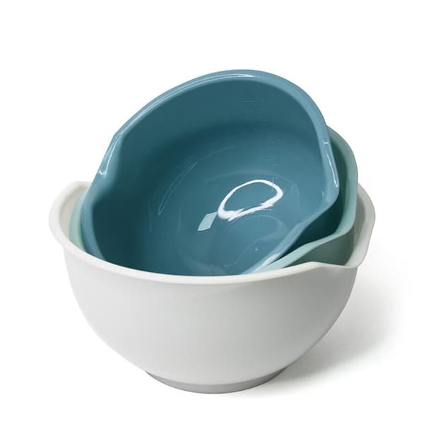 Plastblandskålar Set om 3, Salladsskålar, Blå Grön Vit, 22cm, Lättvikts köksredskap