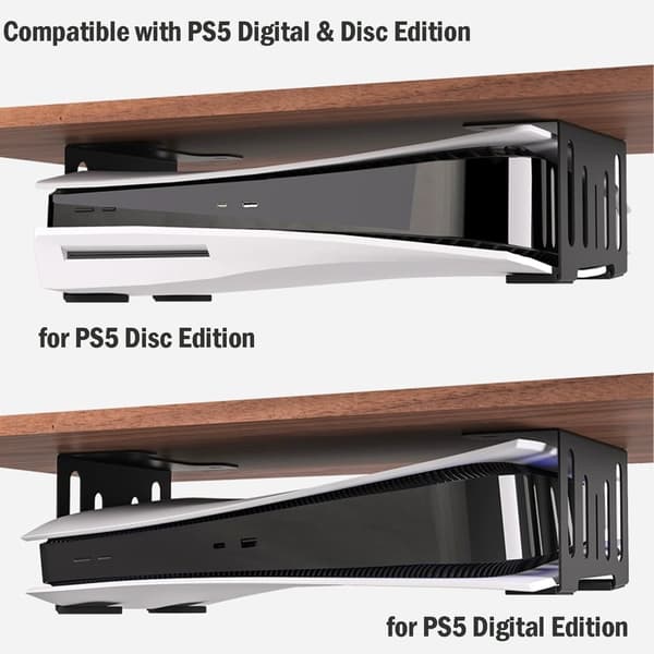 Under-Desk Stand til PS5/PS5 Slim, Skjult Montering, Metal, Pladsbesparende