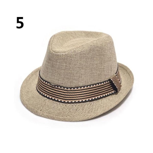 Unisex barn Cool Jazz Pitched Crown Kort brättad hatt Cap Fedora Hat - Khaki