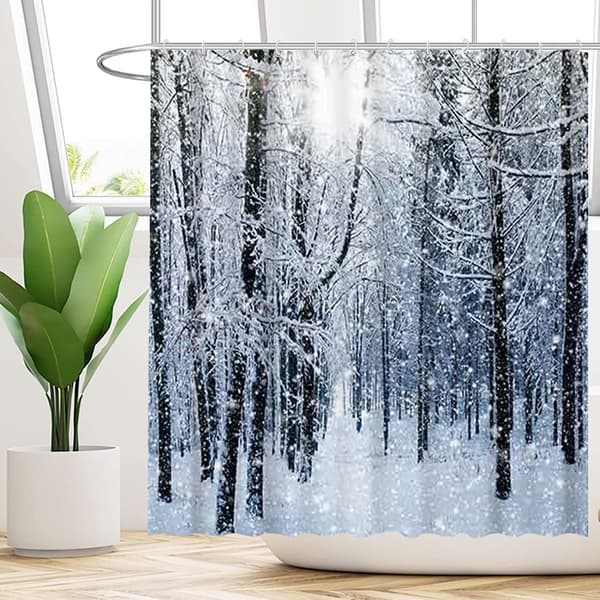 Vinter Snöskog Duschdraperi, 180x180cm, Polyestertyg Badrumsinredning