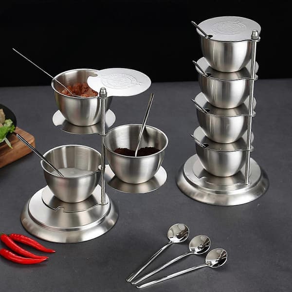 Krydderibeholder i rustfrit stål med låg til opbevaring af krydderier 4 layer