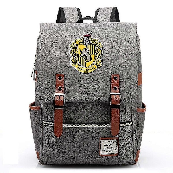 Hufflepuff Skole for Heksekunster og Troldmandsskab trykt rygsæk, ungdomsstuderende rygsæk, fritidstaske til mænd og kvinder, rejsetaske grey 14in