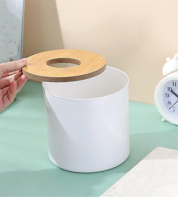 Tissueboks med bambuslokk, rund tissueboks, serviettboks