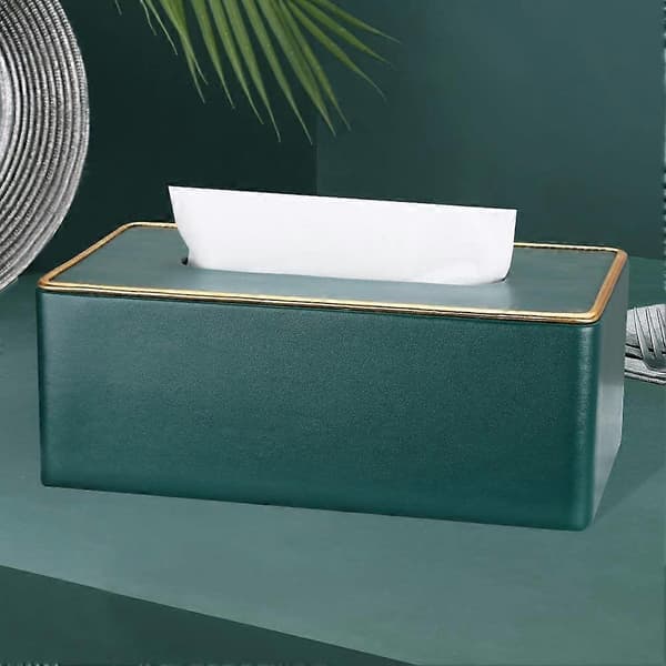 Læder Tissue Box Kosmetisk Tissue Box Tissue Dispenser (Mørkegrøn)