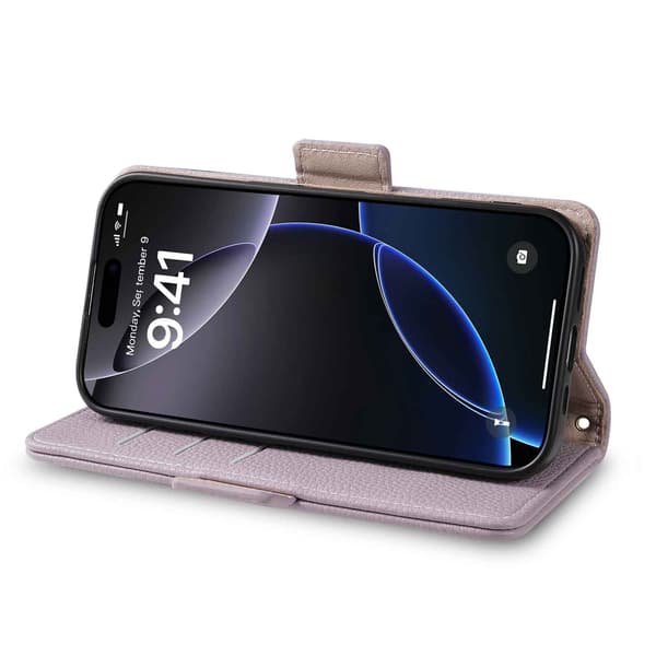 Folio Kortplånboksfodral kompatibelt med iPhone 17 Pro, iPhone 16 och iPhone 15-Dugt Light Gray For iPhone 11