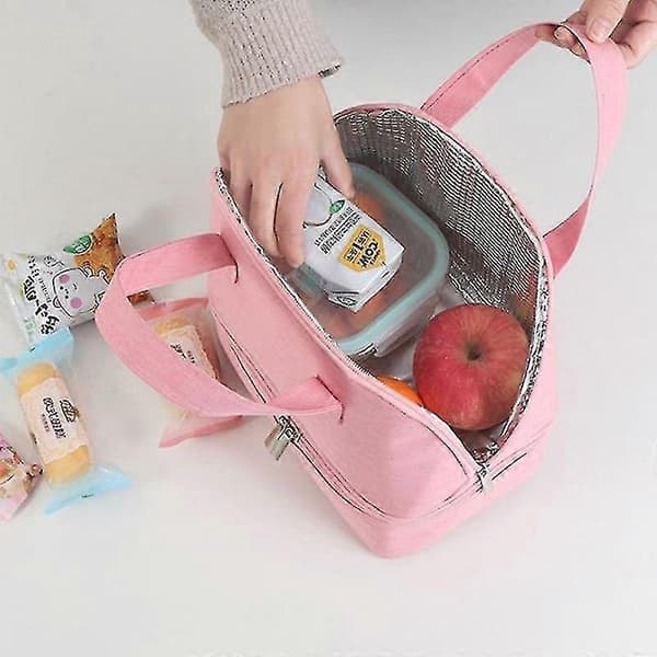 Bærbar Multifunksjonell Lunsjbag Dobbel Isolasjonsbag Isolasjon Lunsjboks Bag Pink