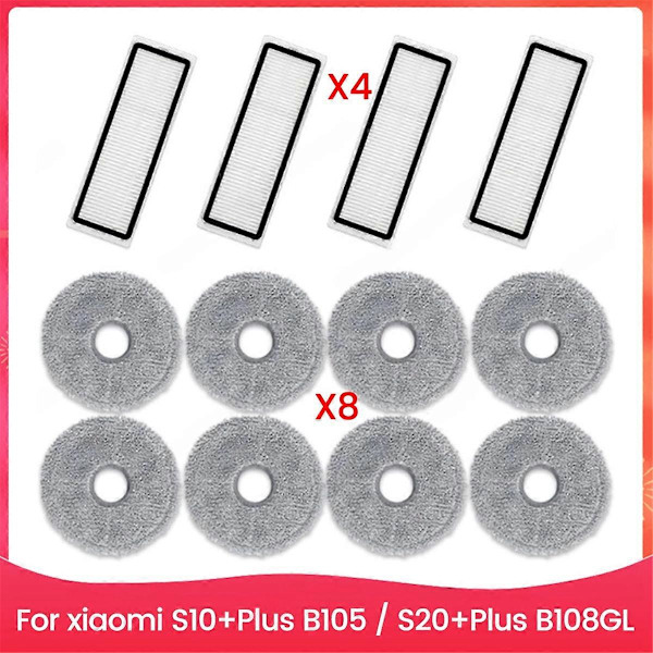 Støvsuger Moppeklut Hepa Filter for S10+Plus B105 / S20+Plus B108GL, Støvsuger Erstatningssett As Shown
