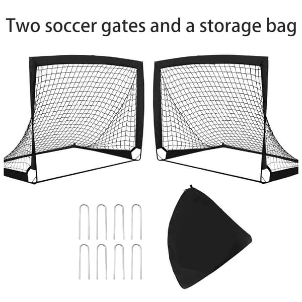 Bærbart fodboldmålnet til børn, nem opsætning indendørs udendørs træning, sort Black 2 Piece Set