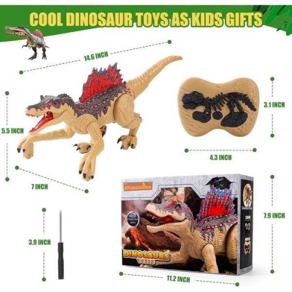 Fjärrkontroll Dinosaurie för pojkleksaker i åldern 4 till 12 - Realistisk Walking Robot Velociraptor med brusande ljud och LED-ljus