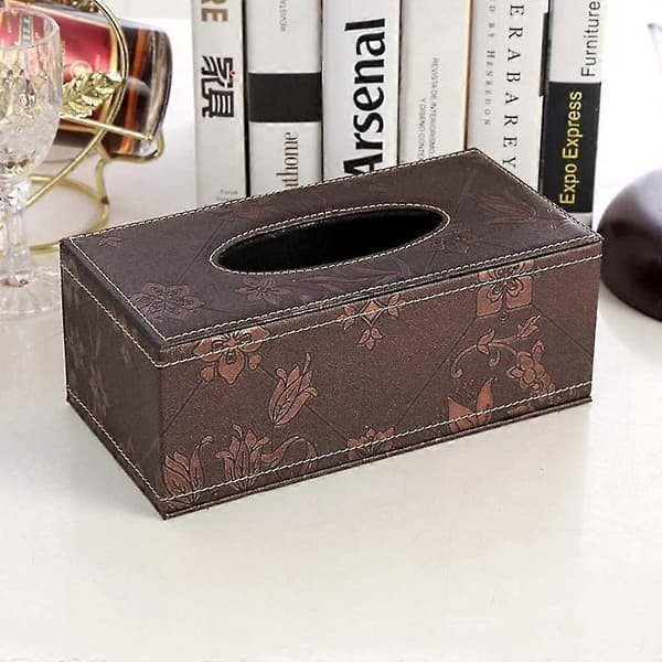 Tissue Dispenser, Miljövänlig Läder Trä Rektangulär Tissue Box Kosmetisk Tissue Box För Hem Kontor