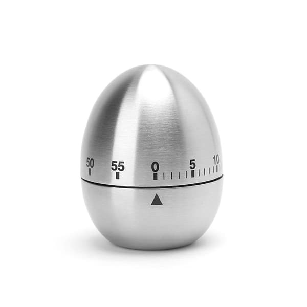 Kjøkken-timer i rustfritt stål, eggformet, mekanisk, nedtellingstimer for matlaging