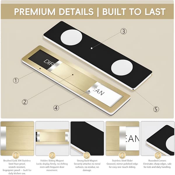 Diskmaskinsmagnet Ren Smutsig Skylt, Rostfritt Stål, Stark Magnetisk, Köksindikator