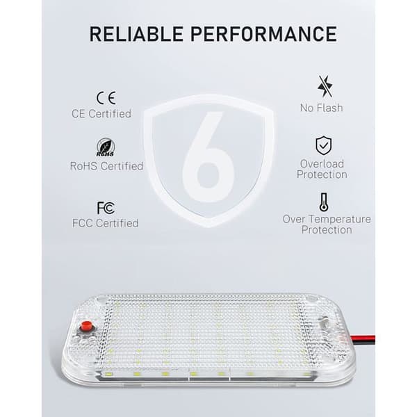 Pakke med 2 ultra-lyse 48-LED hvite interiørlysstriper, DC 12–85 V, 800 lumen