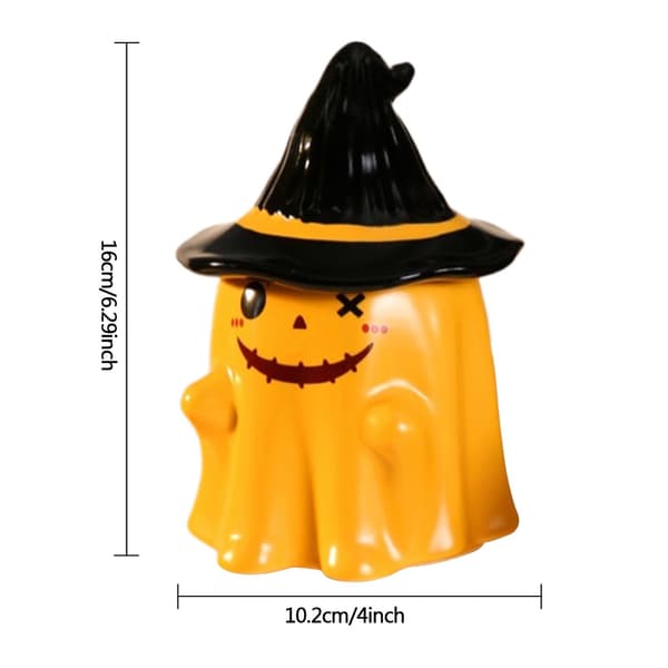 Halloween Spökmugg med lock, gul, keramik kaffekopp, stil 1