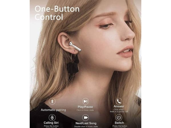 Ekte trådløse Bluetooth-ørepropper, in-ear-stil med mikrofon, støydempende, hvit. white