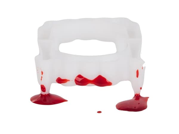 Vampyrhugtænder og falsk blod sæt, Dracula Halloween kostume tilbehør, 14 ml blodrør