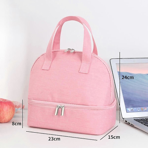 Lunsjbag Lekkasjesikker Isolert Bento Tote Bag Kompakt Holdbar Isolert Lunsjboks Bag for Kontor Pink