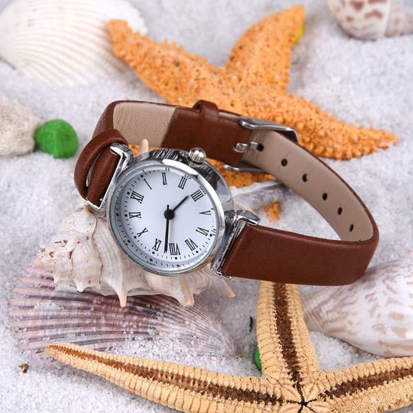 Udsøgt Lille Simpel Mode Dameur Retro Læder Mini Armbåndsur (Kaffe)