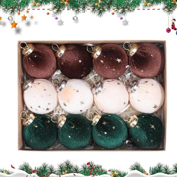 Julgranspynt i sammet, 12-pack krosssäkra julgranskulor, för inomhus- och utomhusbruk A