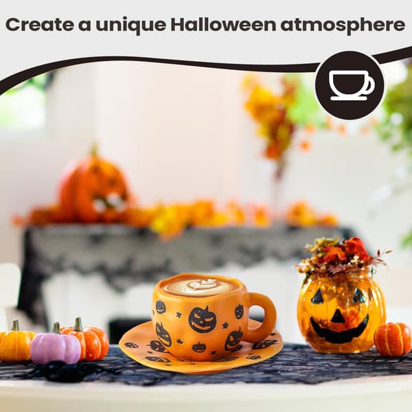 Halloween Keramisk Mugg 320ml med Fat, Pumpastil, Spöklik Kaffekopp
