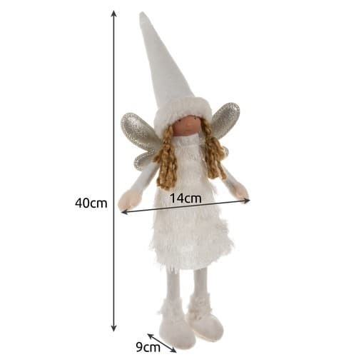 Stående Fe Juledekorasjon, Hvit Sølv, 40cm, Plast Polyester, Vinter Engel Alvefigur