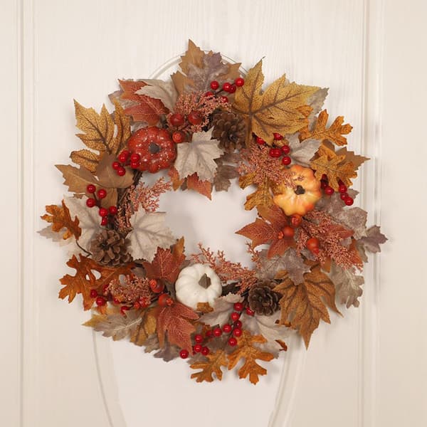Höstkrans för dörr, Thanksgiving-krans för ytterdörr, 50 cm konstgjord höstkrans