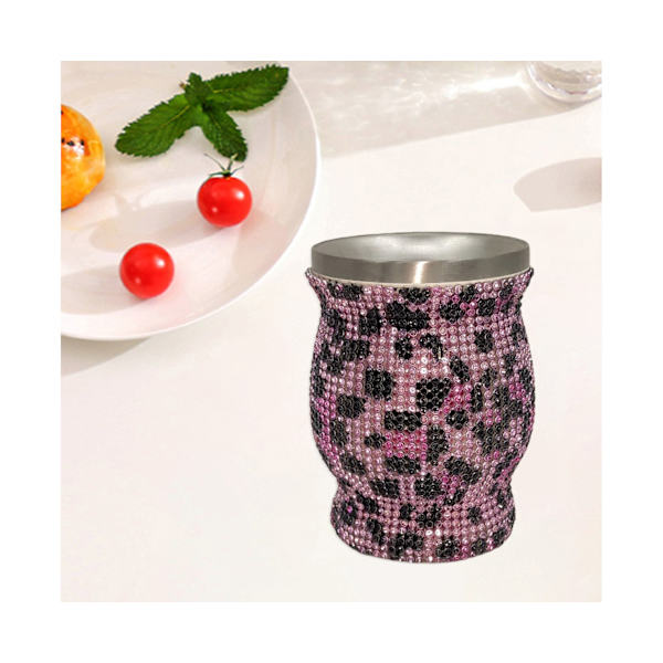 300 ml glänsande bekväm strass vattenflaska 304 rostfritt stål Fantastiskt mode strass vattenkanna för utomhus-leopard rosa
