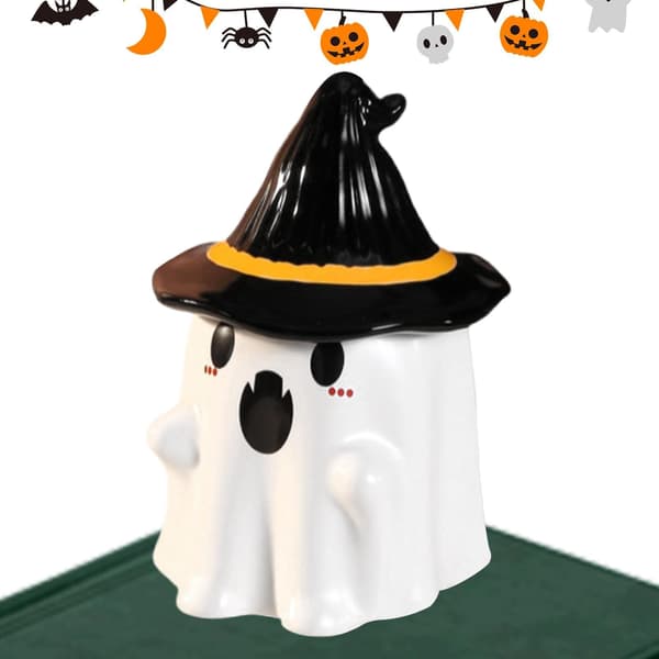 Keramisk Spökkaffemugg, Vit, Halloweenmugg, 16x10.6x10.2cm