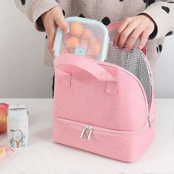 Lunchväska Läcksäker Isolerad Bento Tote Väska Kompakt Hållbar Isolerad Lunchlåda Väska för Kontoret Pink