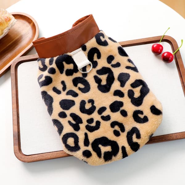 Liten hund leopard skinnjakke, varm vinterkjole til valper og katter Leopard M 40x30cm 3.5-4kg