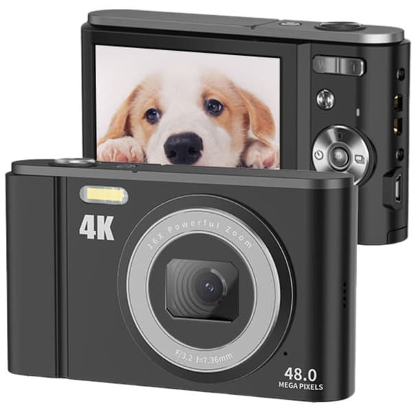 48MP Digitalkamera 16x Zoom 4K Video, Sort, Kompakt til Begyndere