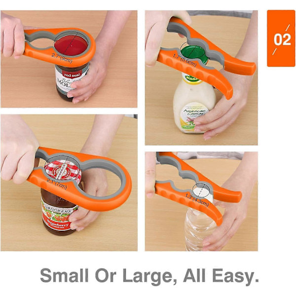 Flasköppnare, Flasköppnare med enkelt grepp, Lockskärare, Snabböppning för barn, äldre, svaga händer - Orange