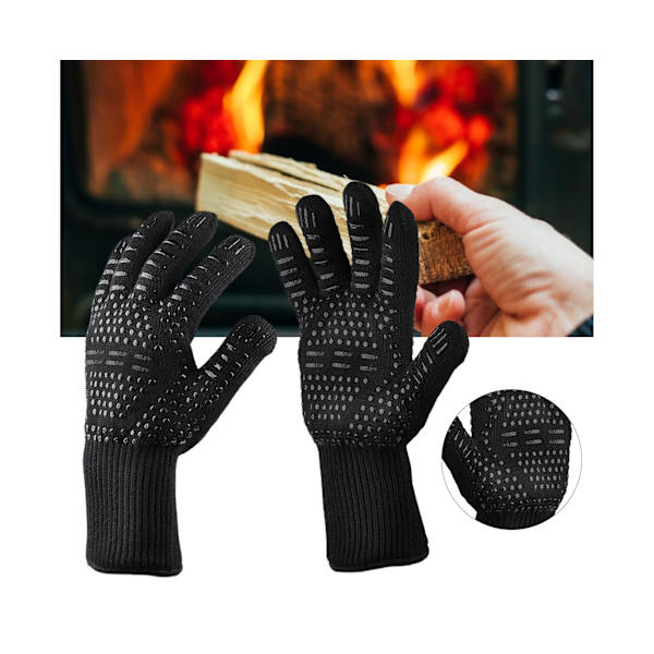 Mbg 500/800 grader Celsius Print Anti-Slip Värmeisolering Mikrovågshandskar-Svart - Svart