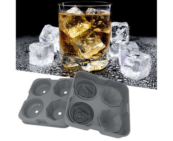 Unik Ice Ball Maker Silicone 4 Cavity Delicious Drink - Grå