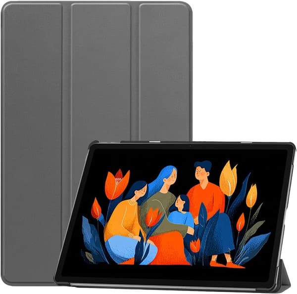 Kompatibel med Lenovo Idea Tab Plus/Tab K12 Tri-fold etui PU Fuld beskyttelse Ridsefast Grå