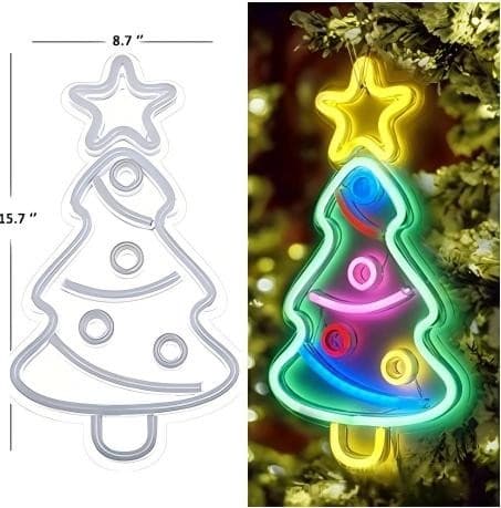 Julgran Neonskylt, USB-driven LED, Väggdekor för Barnrum Födelsedagsfest