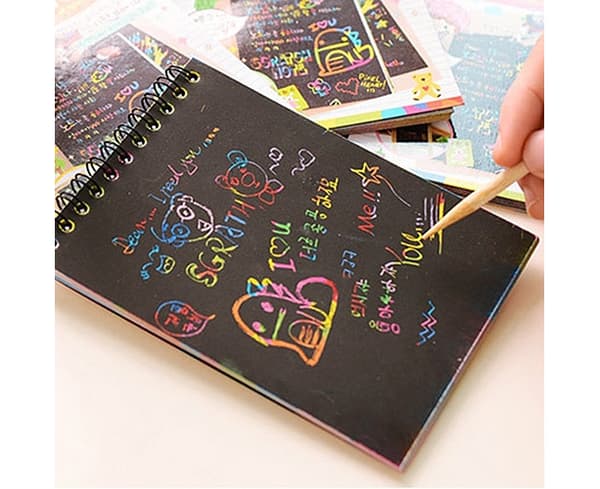 Journal Notesblok Skrabe Papir Notesbog + Træ Stylus Tegneartikler til Børn