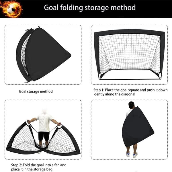 Bærbart fodboldmål til indendørs og udendørs brug, nem opsætning, holdbart fodboldnet Black Single
