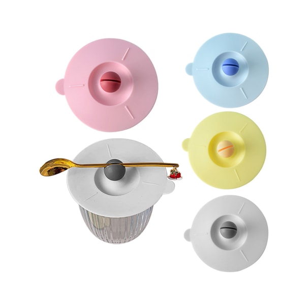4st Antidust Silikonkopp Lock Mugg Cup Cover med skedhållare