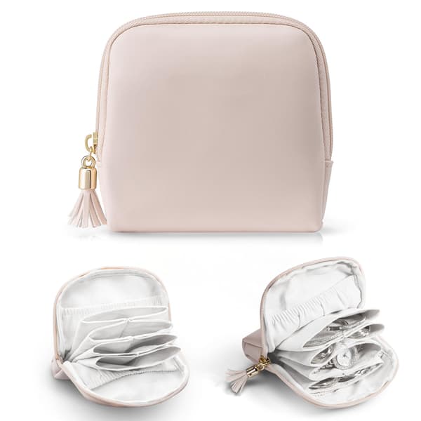 Mini Makeup Smykker Læbestift Pung og Møntpose Light Pink White 13x2.5x13cm Lining