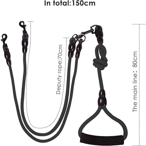 2/3/4 Veis Kobbel for Hundelufting Nylon Flettet Tau Hundebånd For 2/3/4 Hunder Black 3 Way