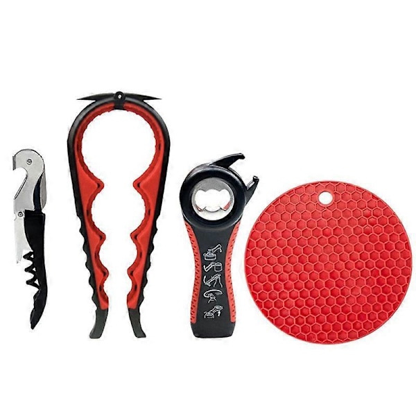 Multifunktionell 4-i-1 Flasköppnare Hushållsbesparande Kraftöppnare Not Specified Style 1 (Black Red)