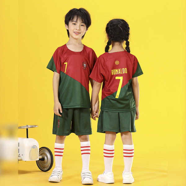 22 World Cup Portugal Main No. 7-C Ronaldo Fotbollsdräkt Barn Baby Tröja Barn Herr och Dam 20(115-125cm)