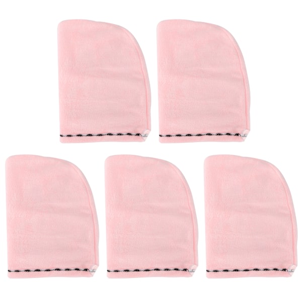 5 st Hårtorkande Hatt Mössa Turban Absorberande Handduk Wrap Badtillbehör för Hemresor Rosa
