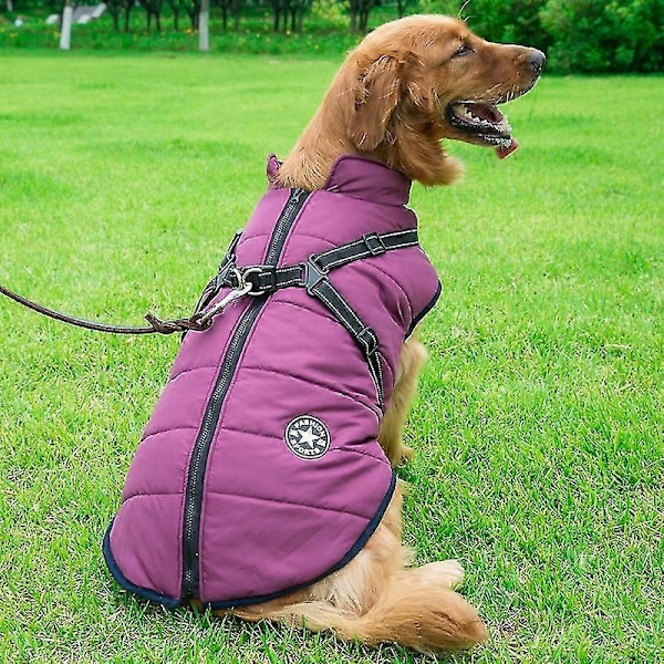 Iso lemmikkikoiran takki valjailla Talvella lämpimät koiran vaatteet Vedenpitävä-yzy Purple 3XL