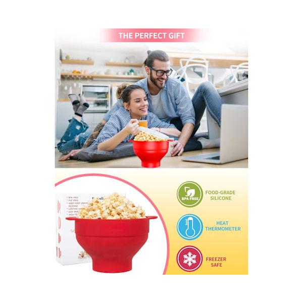 Popcornkone, mikroaaltouunin kestävä, silikoninen popcornin valmistaja ja astianpesukoneen kestävä, popcornkulho ja kahva kotiin